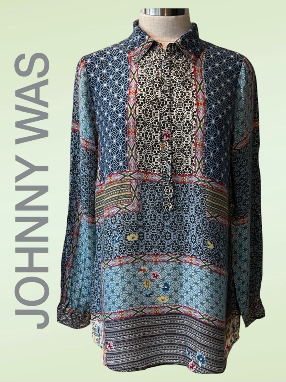 Johnny Was • Patchwork Print Boho Button Down Shirt || XL
